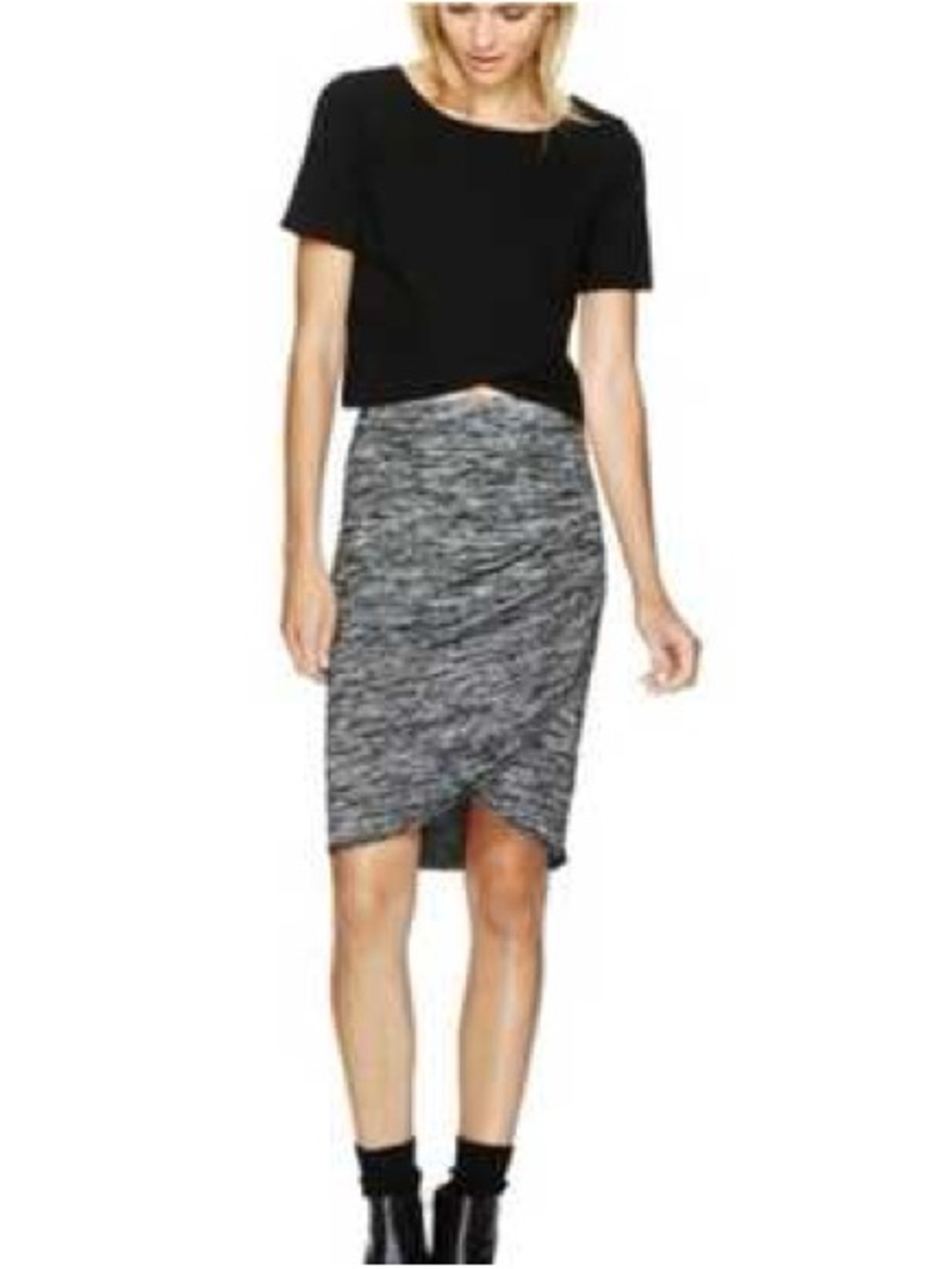 WILFRED Tyra Heathered Gray Wrap-Front Midi Skirt